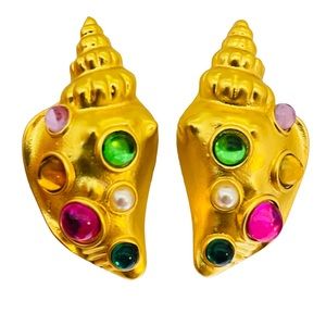 NEW vintage runway style glass gold plated statement earrings